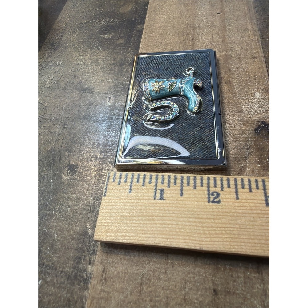 Western Cowgirl Compact Mirror Turquoise Boot Horseshoe Rhinestone Denim Purse - Picture 15 of 16